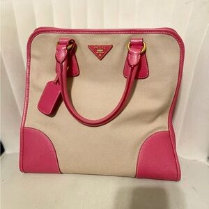 Prada Convertible Tote Canvas and Saffiano Leather